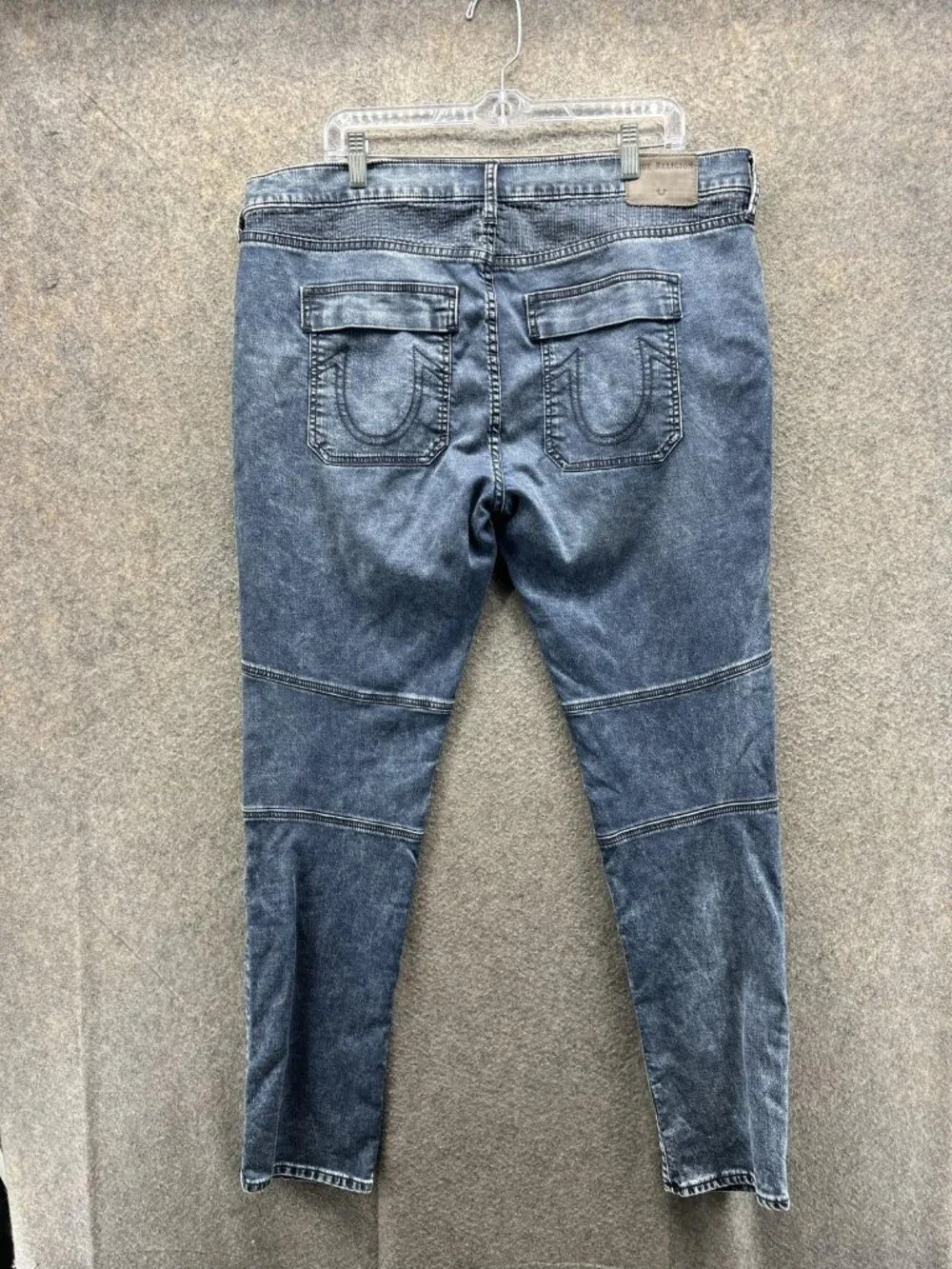 True Religion Rocco Jeans Mens 38 Blue Relaxed Skinny Biker Denim Distressed